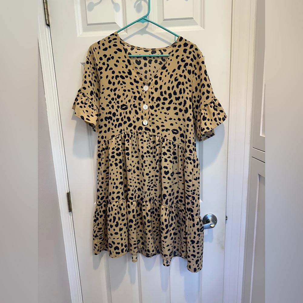 Leopard Print Short Sleeve Dress